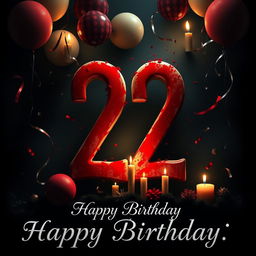 A creatively designed birthday card featuring the number twenty-two in a bold, artistic font
