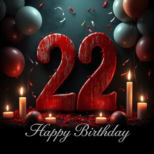 A creatively designed birthday card featuring the number twenty-two in a bold, artistic font