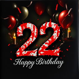 A creatively designed birthday card featuring the number twenty-two in a bold, artistic font
