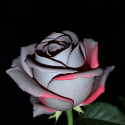 A beautiful gray rose with red highlights, set against a dark night background