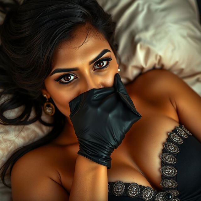 A sexy Indian woman is depicted in a stunning mistress outfit, showcasing a blend of elegance and allure