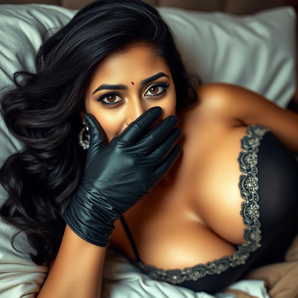 A sexy Indian woman is depicted in a stunning mistress outfit, showcasing a blend of elegance and allure