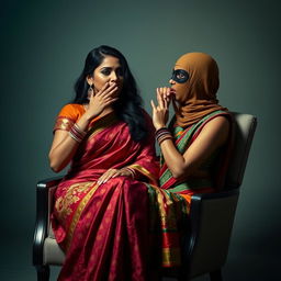 Two sexy Indian women are depicted in a captivating scene