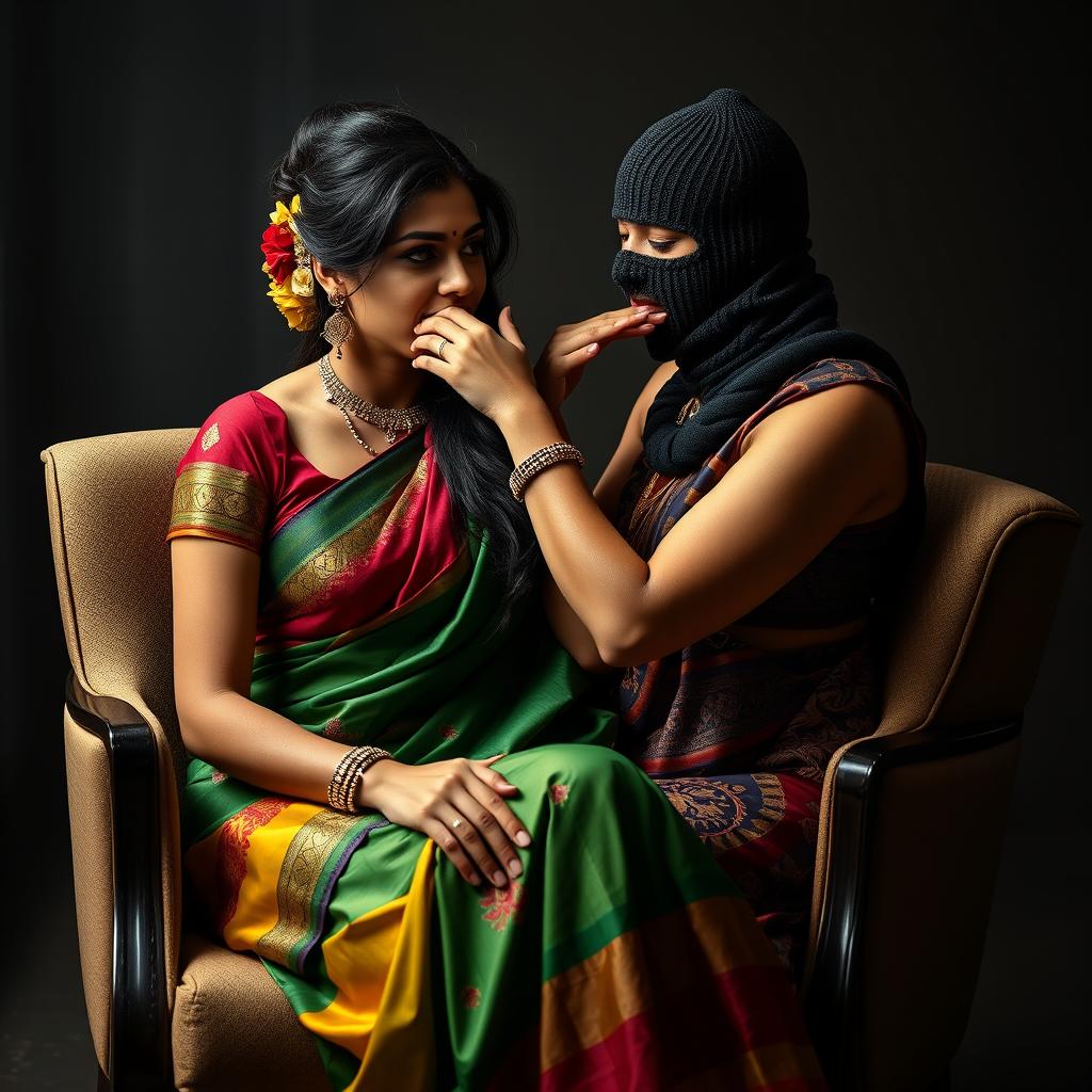 Two sexy Indian women are depicted in a captivating scene
