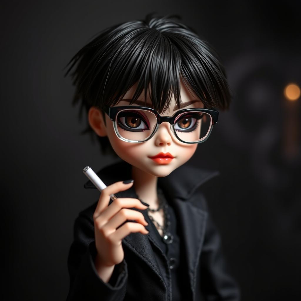 A boy Monster High doll designed as a modern vampire, featuring dark brown hair styled messily with bangs and striking dark brown eyes