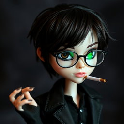 A boy Monster High doll styled as a modern vampire, featuring distinct dark brown hair styled messily with bangs and deep dark brown eyes