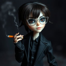 A boy Monster High doll styled as a modern vampire, featuring distinct dark brown hair styled messily with bangs and deep dark brown eyes