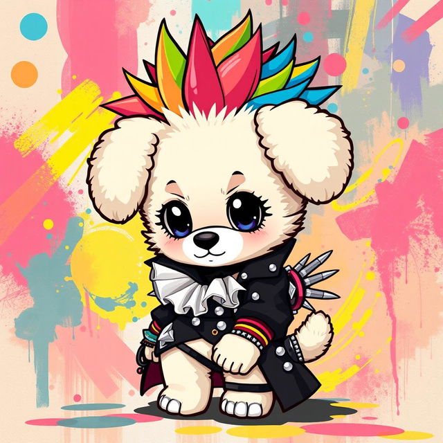 A cute Sanrio-style puppy character dressed in elaborate Visual Kei fashion