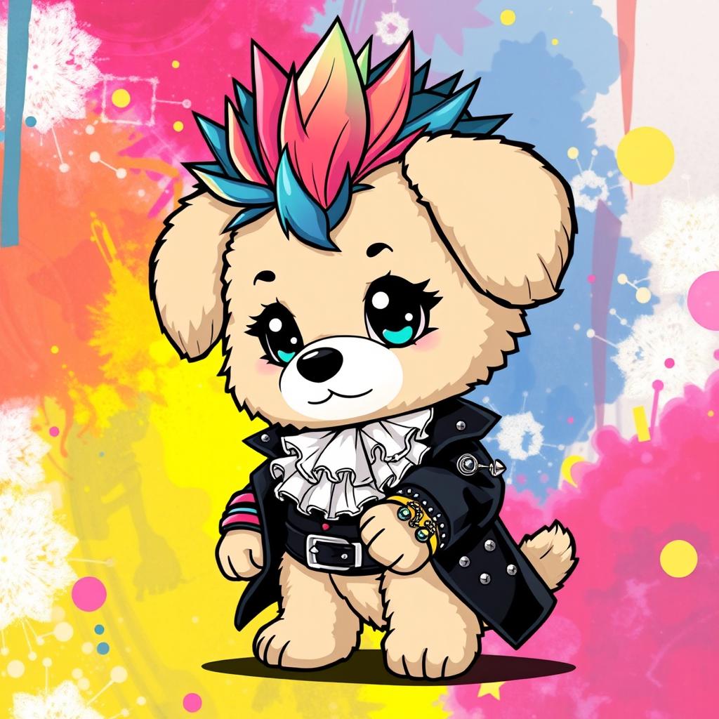 A cute Sanrio-style puppy character dressed in elaborate Visual Kei fashion