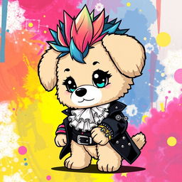 A cute Sanrio-style puppy character dressed in elaborate Visual Kei fashion