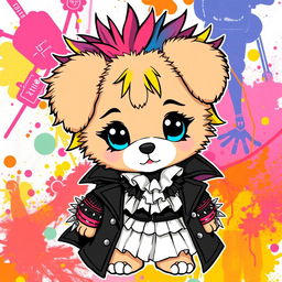 A cute Sanrio-style puppy character dressed in elaborate Visual Kei fashion