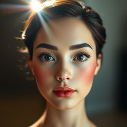 A close-up view focusing solely on a beautifully detailed head, showcasing intricate features including expressive eyes, a perfectly sculpted nose, and an elegant hairstyle