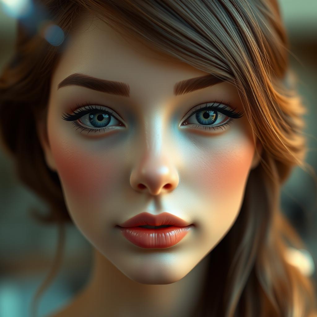A close-up view focusing solely on a beautifully detailed head, showcasing intricate features including expressive eyes, a perfectly sculpted nose, and an elegant hairstyle