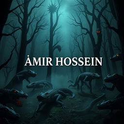 The name 'AMIR HOSSEIN' positioned prominently in a dark, eerie forest