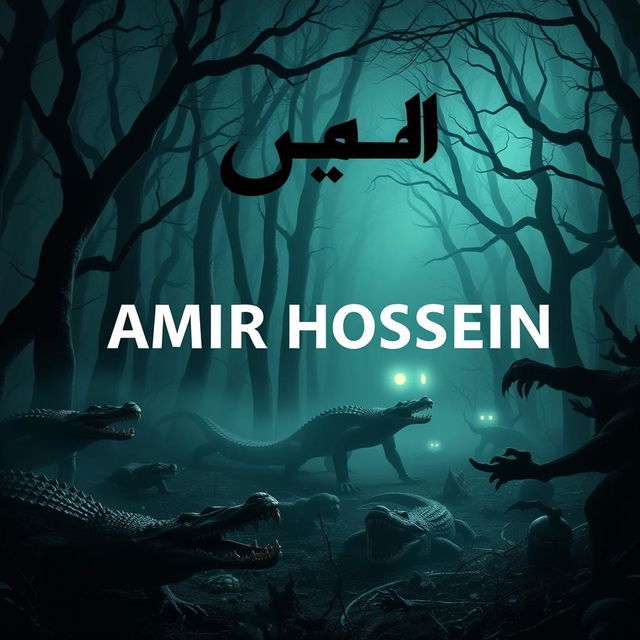 The name 'AMIR HOSSEIN' positioned prominently in a dark, eerie forest