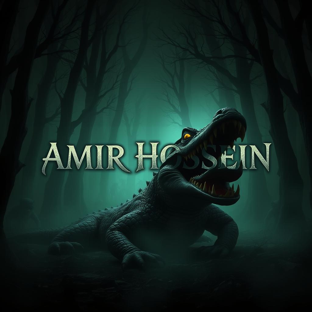 A dark, eerie forest setting with the name 'AMIR HOSSEIN' prominent in a bold, mystical font