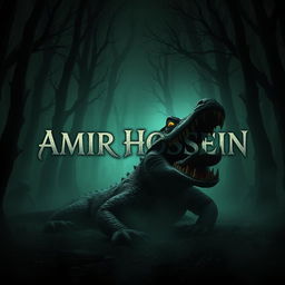 A dark, eerie forest setting with the name 'AMIR HOSSEIN' prominent in a bold, mystical font