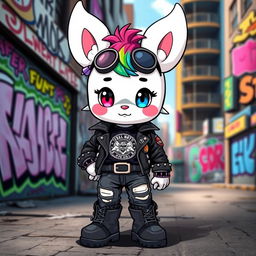 A cute anthropomorphic character inspired by Cinnamoroll, dressed in punk style