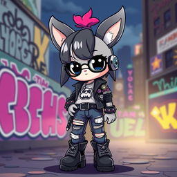 A cute anthropomorphic character inspired by Cinnamoroll, dressed in punk style