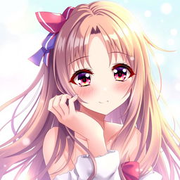 A beautifully illustrated anime girl with long flowing hair and vibrant colors, posed in an artistic and tasteful manner