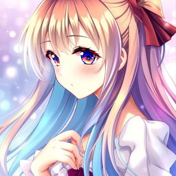 A beautifully illustrated anime girl with long flowing hair and vibrant colors, posed in an artistic and tasteful manner