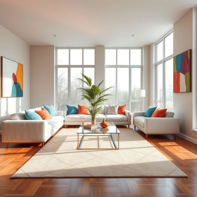 Recreate a detailed, modern design featuring an elegant living room