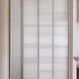 A large 8 by 8 sliding wardrobe in textured shades of white, enhanced with colorful lavish prints.