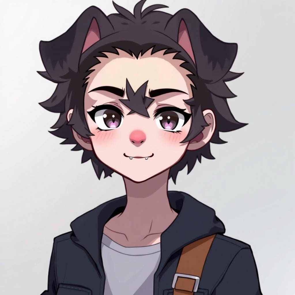 A cute anthropomorphic character with dog-like features, including puppy ears and a subtle tail