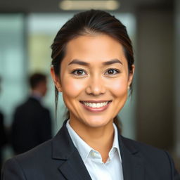 A professional resume profile picture featuring a person wearing business attire, with a neutral or corporate background