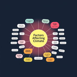 A visually engaging concept map illustrating the factors affecting climate