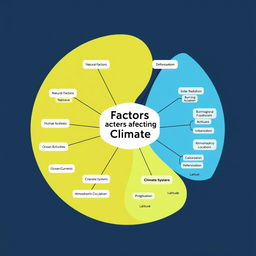 A visually engaging concept map illustrating the factors affecting climate