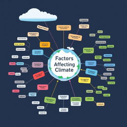A visually engaging concept map illustrating the factors affecting climate