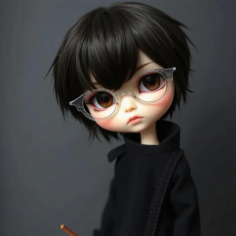 A doll with boyish style, featuring very short hair and large expressive eyes