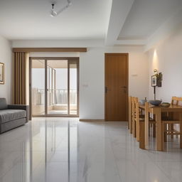 2 BHK apartment with a modern living room, open kitchen, two comfortable bedrooms, and well-equipped bathrooms