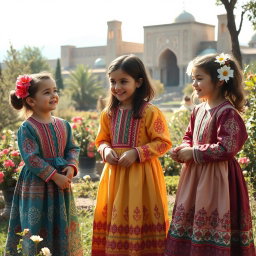 A historical depiction of Iranian girls in traditional attire during the early 1900s