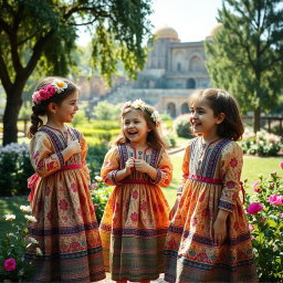 A historical depiction of Iranian girls in traditional attire during the early 1900s