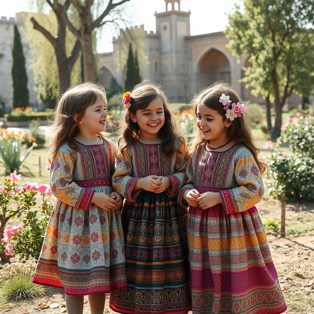 A historical depiction of Iranian girls in traditional attire during the early 1900s