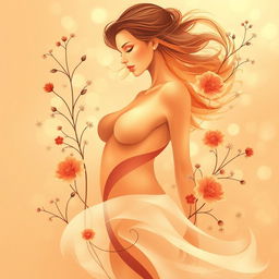 An artistic representation featuring an abstract interpretation of femininity, with soft and flowing shapes in warm tones