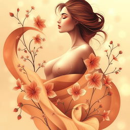 An artistic representation featuring an abstract interpretation of femininity, with soft and flowing shapes in warm tones