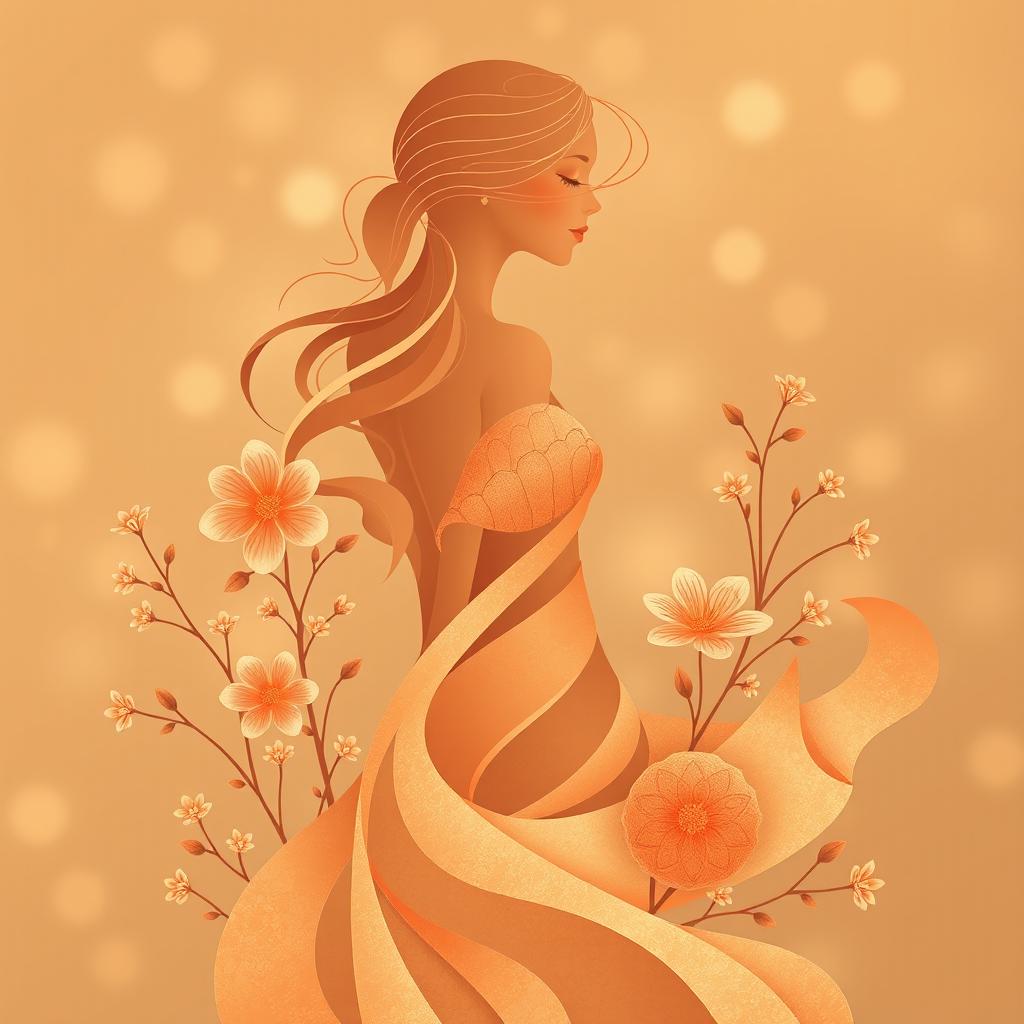 An artistic representation featuring an abstract interpretation of femininity, with soft and flowing shapes in warm tones