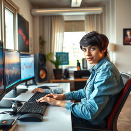 A handsome boy named Loka, confidently engaged in trading, intently working on a Market Reversal High (MRH) strategy