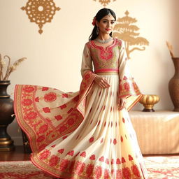 A beautifully designed traditional Kalantakaa outfit, featuring intricate patterns and vibrant colors