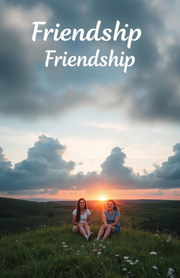 A serene landscape depicting a cloudy sky signifying friendship, soft hues of blue and gray blending together, with large fluffy clouds scattered throughout