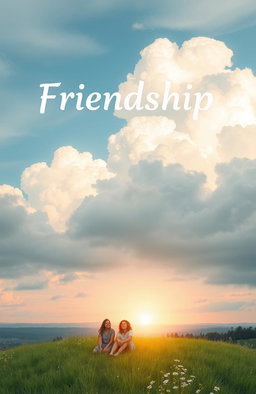 A serene landscape depicting a cloudy sky signifying friendship, soft hues of blue and gray blending together, with large fluffy clouds scattered throughout