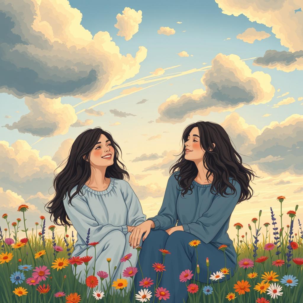 A beautiful A5 illustration depicting a cloudy sky symbolizing friendship among women