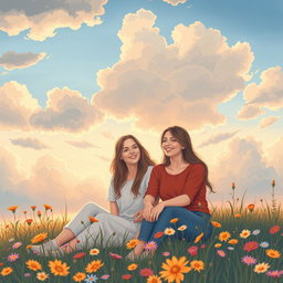 A beautiful A5 illustration depicting a cloudy sky symbolizing friendship among women