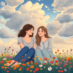 A beautiful A5 illustration depicting a cloudy sky symbolizing friendship among women