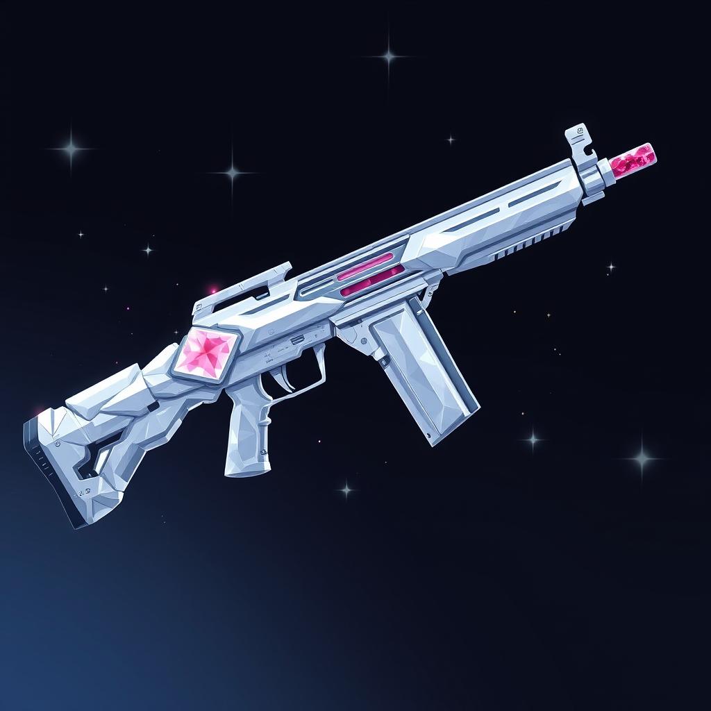 A 2D illustration of a futuristic space rifle designed with a white diamond exterior