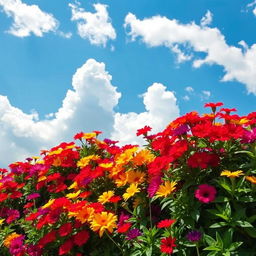 A stunning and colorful representation of a bright blue sky filled with fluffy white clouds, representing a serene day