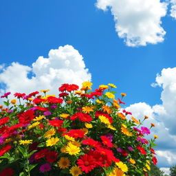 A stunning and colorful representation of a bright blue sky filled with fluffy white clouds, representing a serene day